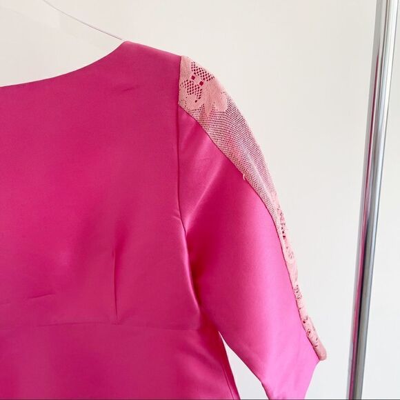 Lelarose Pink Silk Empire Mini Dress Taffeta 14 - Picture 6 of 12